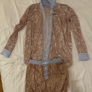 Pink & Blue Striped Sequin Set